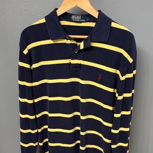 Vintage Polo by Ralph Lauren Men's Striped Polo in Navy and Yellow